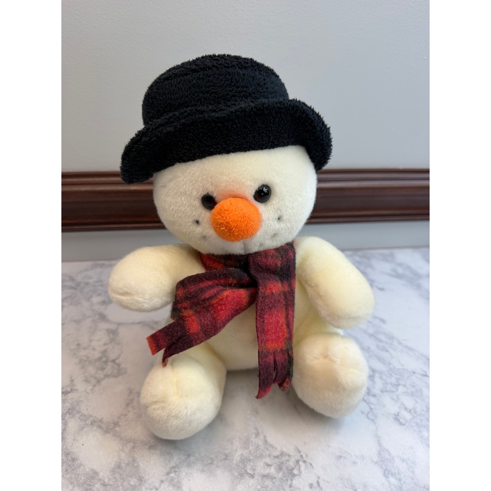 Build a Bear Holiday Pals Snowman Plush Black Top Hat Red Plaid Scarf 8.5 Inch - Picture 2 of 12